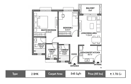 Mayfair Aangan 2 BHK floor plan, 545 sq ft carpet area