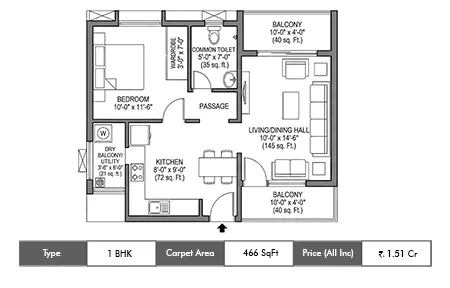 Mayfair Aangan 1 BHK floor plan, 466 sq ft carpet area