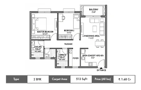 Mayfair Aangan 2 BHK floor plan, 513 sq ft carpet area
