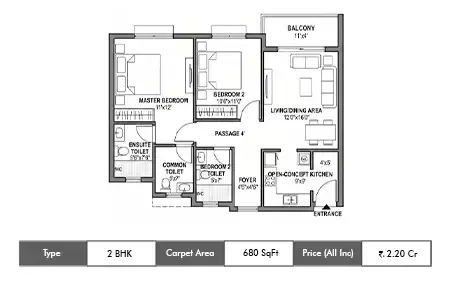 Mayfair Aangan 2 BHK floor plan, 680 sq ft carpet area