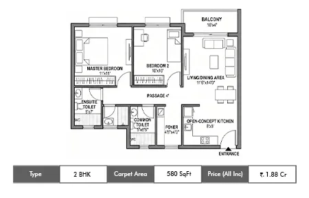 Mayfair Aangan 2 BHK floor plan, 580 sq ft carpet area